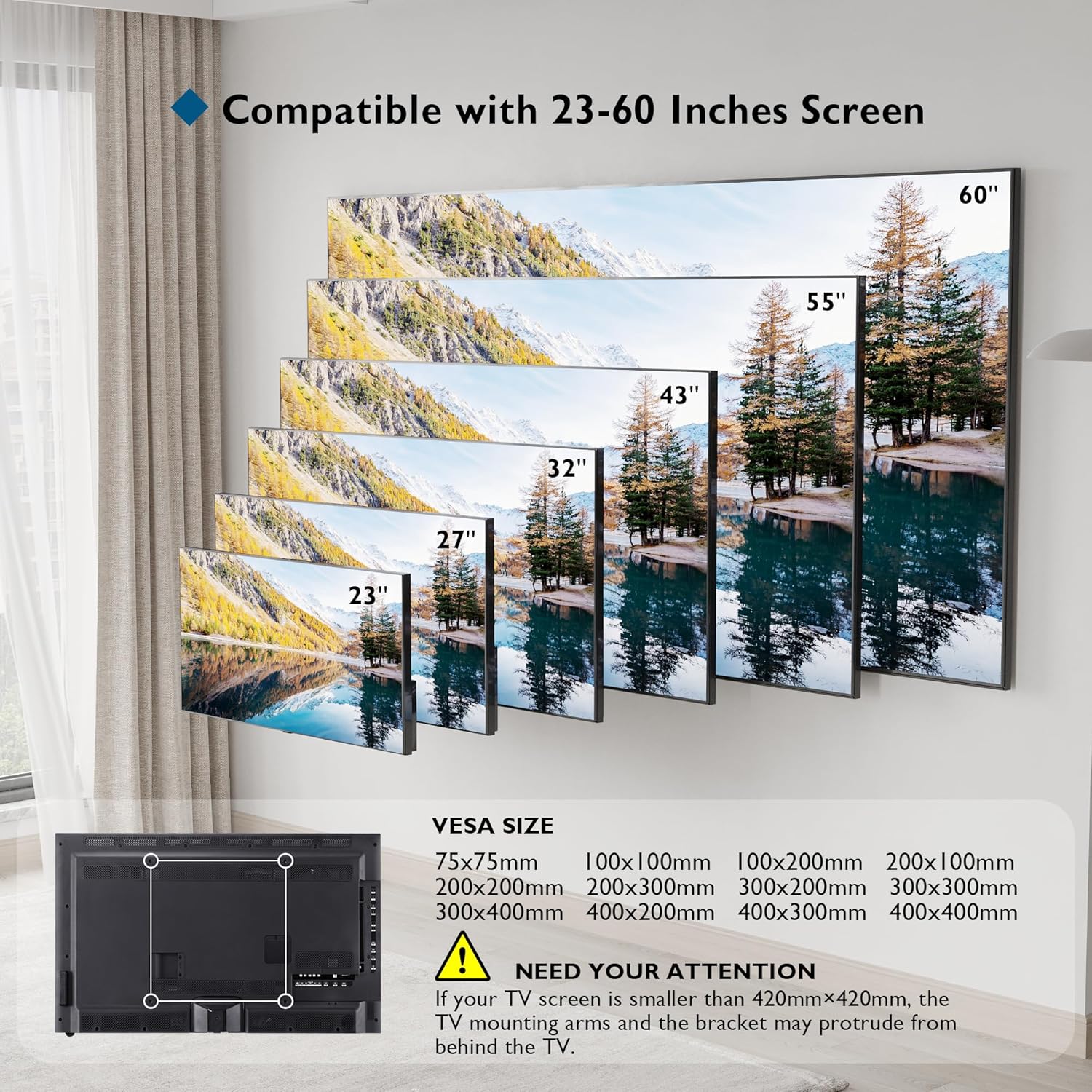 BONTEC Ultra Slim Tilting TV Wall Mount Bracket for 23–60" Flat & Curved TVs – Low Profile (30mm), VESA 400x400mm, 45kg Capacity, Includes 5 Cable Ties