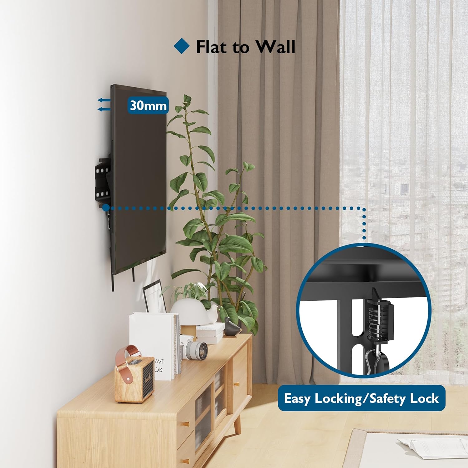 BONTEC Ultra Slim Tilting TV Wall Mount Bracket for 23–60" Flat & Curved TVs – Low Profile (30mm), VESA 400x400mm, 45kg Capacity, Includes 5 Cable Ties