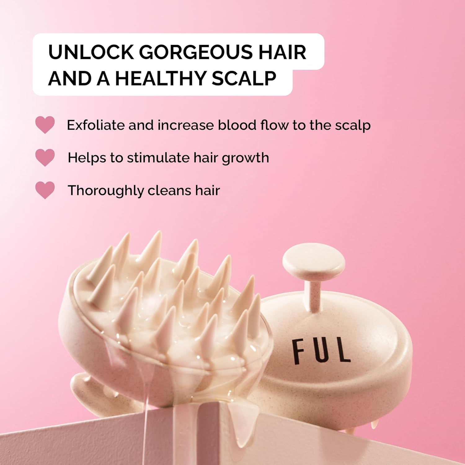 FUL Beige Scalp Massager – Soft Silicone Brush for Hair Growth, Exfoliating & Deep Scalp Cleansing – Ideal Tool for Stimulating Hair & Promoting a Healthy Scalp