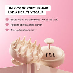 FUL Beige Scalp Massager – Soft Silicone Brush for Hair Growth, Exfoliating & Deep Scalp Cleansing – Ideal Tool for Stimulating Hair & Promoting a Healthy Scalp