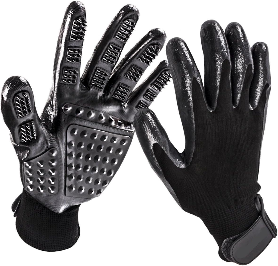 Bestbuy Pet Grooming Gloves (Black) – Enhanced Five-Finger Deshedding Glove for Cats, Dogs & Horses with Soft Rubber Tips