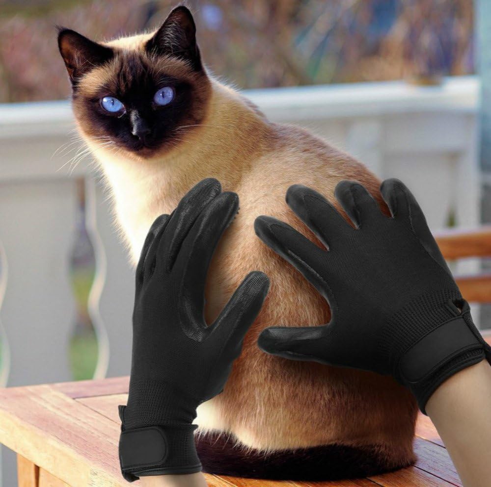 Bestbuy Pet Grooming Gloves (Black) – Enhanced Five-Finger Deshedding Glove for Cats, Dogs & Horses with Soft Rubber Tips
