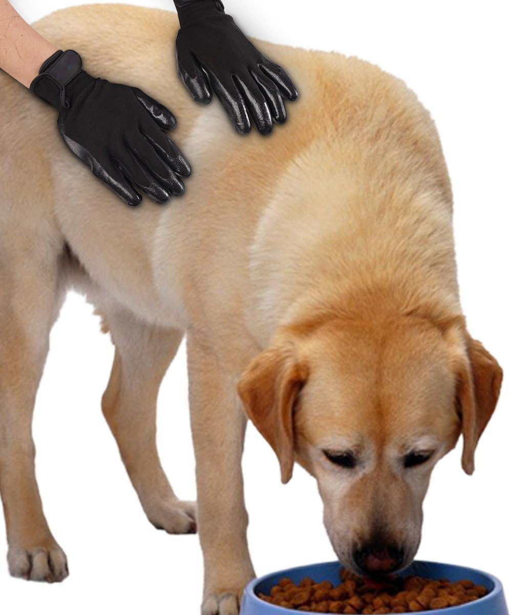 Bestbuy Pet Grooming Gloves (Black) – Enhanced Five-Finger Deshedding Glove for Cats, Dogs & Horses with Soft Rubber Tips