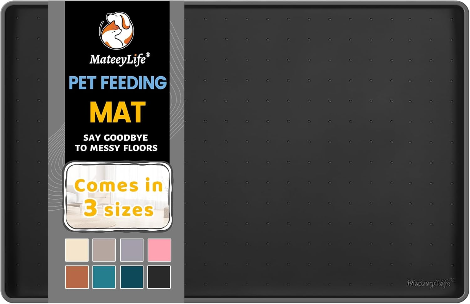 MateeyLife Silicone Pet Food Mat – Waterproof, Anti-Slip Feeding Mat with Raised Edges for Dogs & Cats – Floor Protector for Food & Water Spills