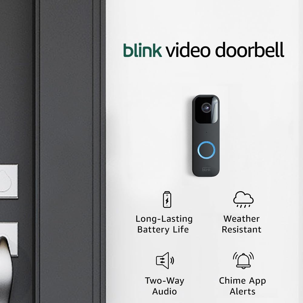 Blink Video Doorbell (Black) – HD Video, Two-Way Audio, Motion Detection, Long Battery Life, App Alerts, Works with Alexa