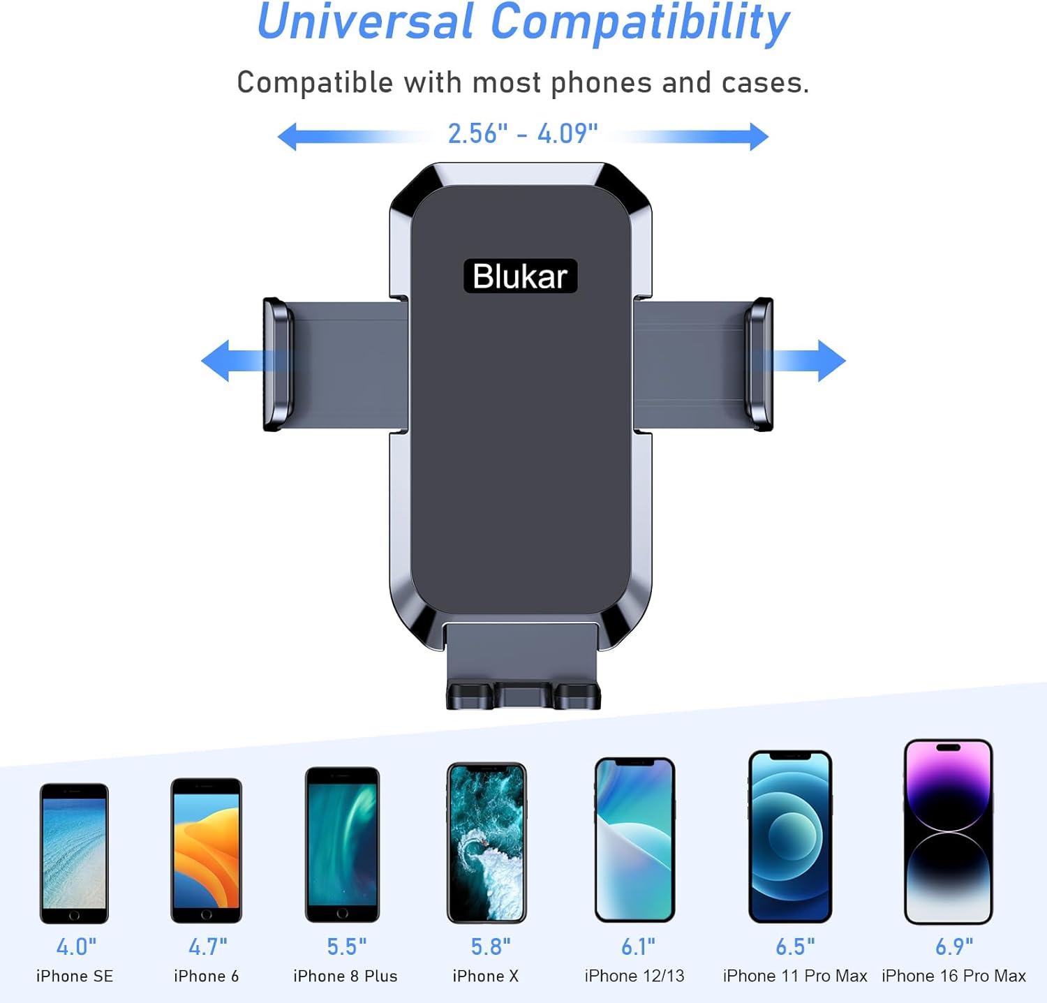 Blukar Car Phone Holder – Adjustable Dashboard/Windscreen Mount with 360° Rotation & Strong Suction, One-Touch Release Cradle for 4.0"–7.0" Smartphones