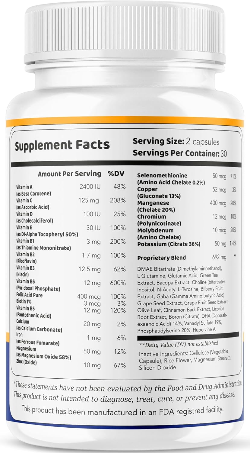 (2 Pack) Brain Defender Supplement – Advanced Brain & Memory Support, Natural Health & Wellness Multivitamin, 120 Capsules (2-Month Supply)