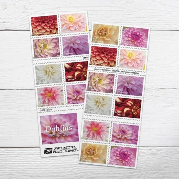Dahlias 2025 Forever Stamps – 20-Count Booklet, First-Class Mail Postage