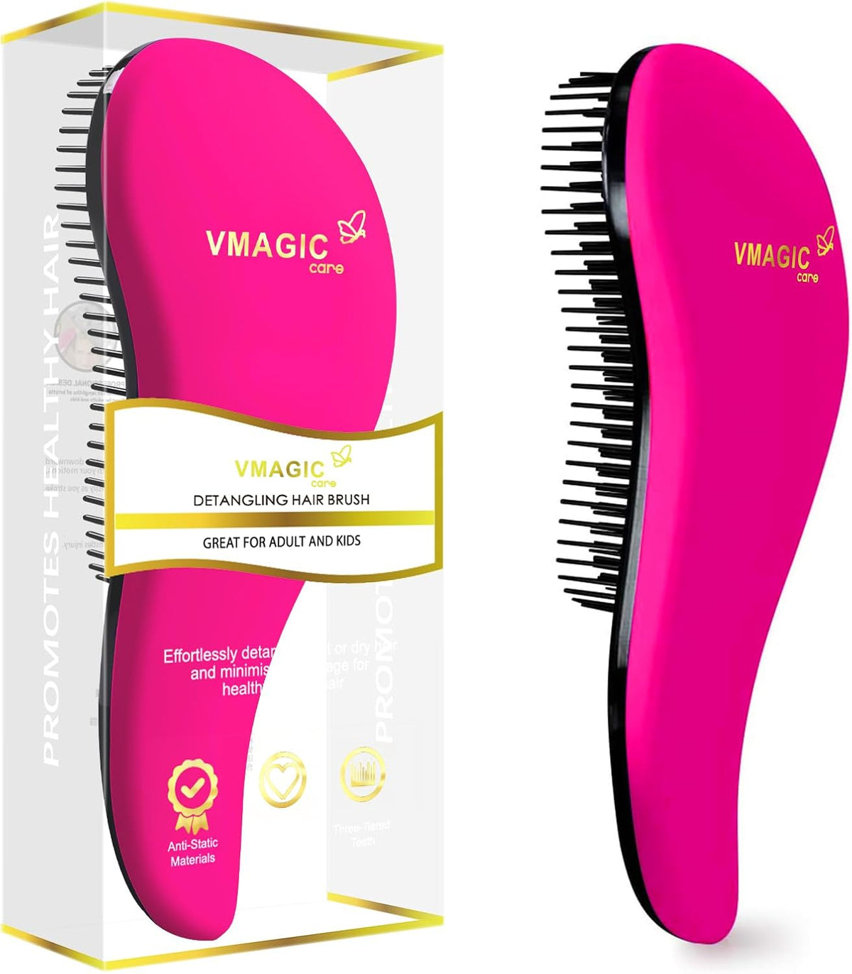 Detangling Hair Brush – Gently Glides Through Knots for Smooth, Tangle-Free Hair – Ideal for Wet or Dry Use – Perfect for Women, Men, Girls & Boys – Rose Red