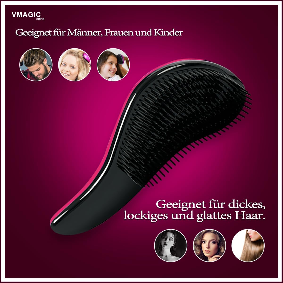 Detangling Hair Brush – Gently Glides Through Knots for Smooth, Tangle-Free Hair – Ideal for Wet or Dry Use – Perfect for Women, Men, Girls & Boys – Rose Red
