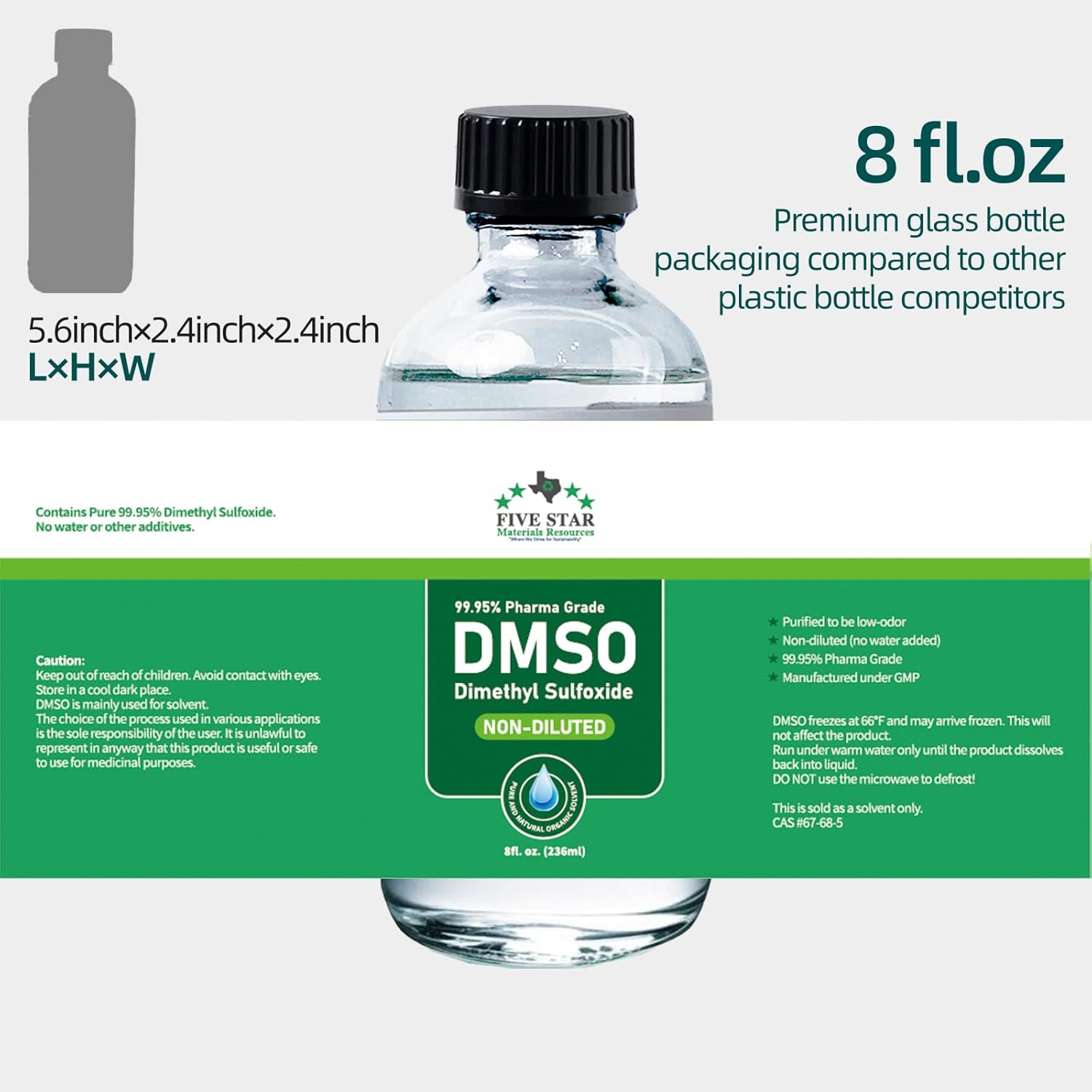 Dimethyl Sulfoxide (DMSO) 99.95% Pure – 8 oz Pharma Grade Liquid, Undiluted & Odorless, Premium Glass Bottle