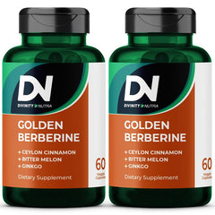 Divinity Nutra Golden Berberine – Vegan Supplement with Bitter Melon, Ginkgo Biloba & Ceylon Cinnamon, 2 x 60 Capsules, Made in USA