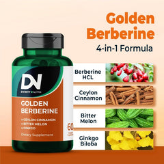Divinity Nutra Golden Berberine – Vegan Supplement with Bitter Melon, Ginkgo Biloba & Ceylon Cinnamon, 2 x 60 Capsules, Made in USA