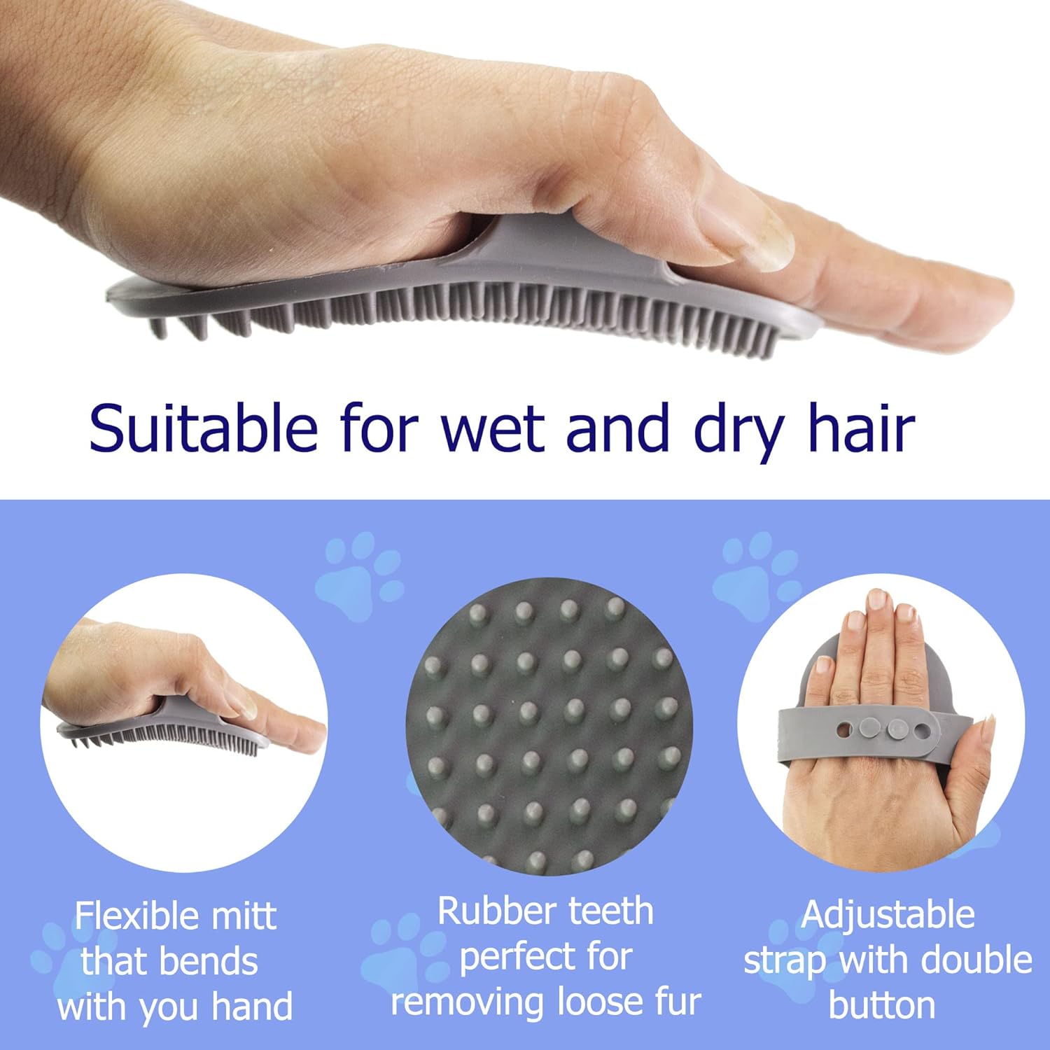 Rubber Pet Grooming Mitt – Flexible Deshedding Glove for Wet or Dry Use, Removes Loose Fur & Stimulates Skin – Ideal for Dogs, Cats & Rabbits with Medium, Short, or Curly Hair