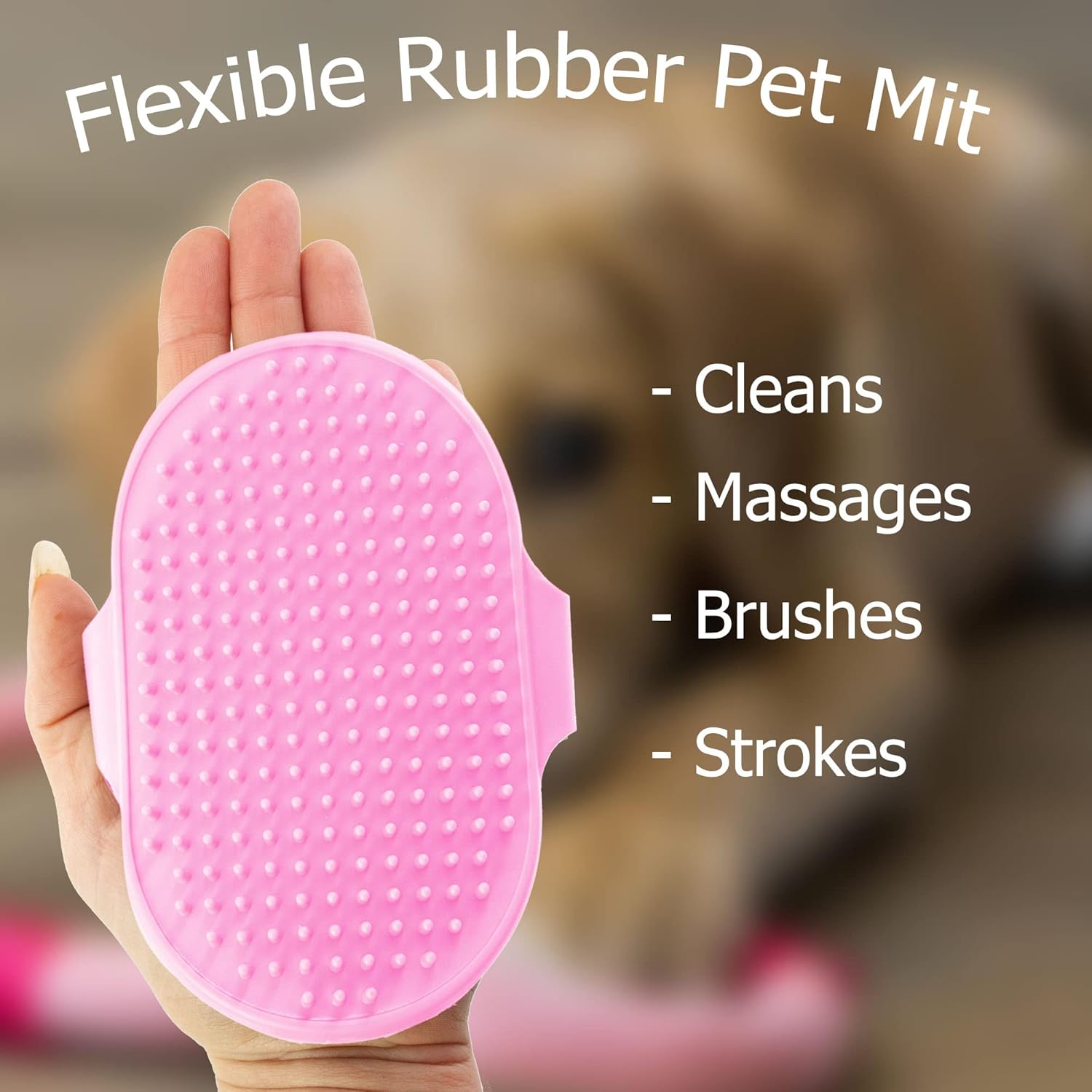 Rubber Pet Grooming Mitt – Flexible Deshedding Glove for Wet or Dry Use, Removes Loose Fur & Stimulates Skin – Ideal for Dogs, Cats & Rabbits with Medium, Short, or Curly Hair