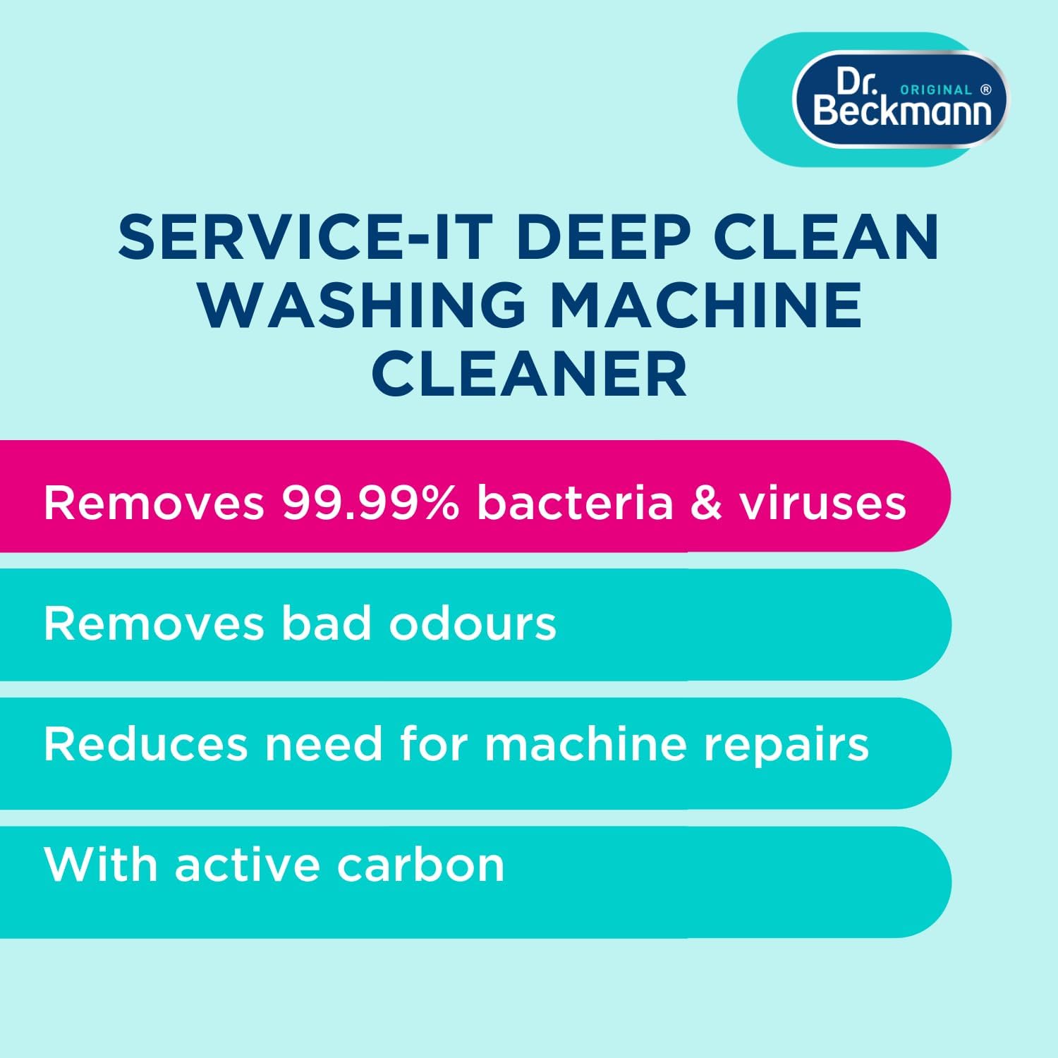 Dr. Beckmann Service-it Deep Clean Washing Machine Cleaner, 250g – Eliminates Odours & 99.99% of Bacteria, Fungi & Viruses