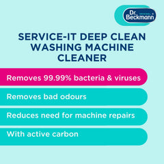 Dr. Beckmann Service-it Deep Clean Washing Machine Cleaner, 250g – Eliminates Odours & 99.99% of Bacteria, Fungi & Viruses