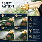 Heavy-Duty Metal Garden Hose Nozzle for Watering – 4 Spray Patterns for Car Wash & Yard Cleaning