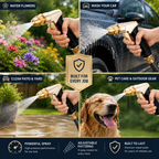 Heavy-Duty Metal Garden Hose Nozzle for Watering – 4 Spray Patterns for Car Wash & Yard Cleaning