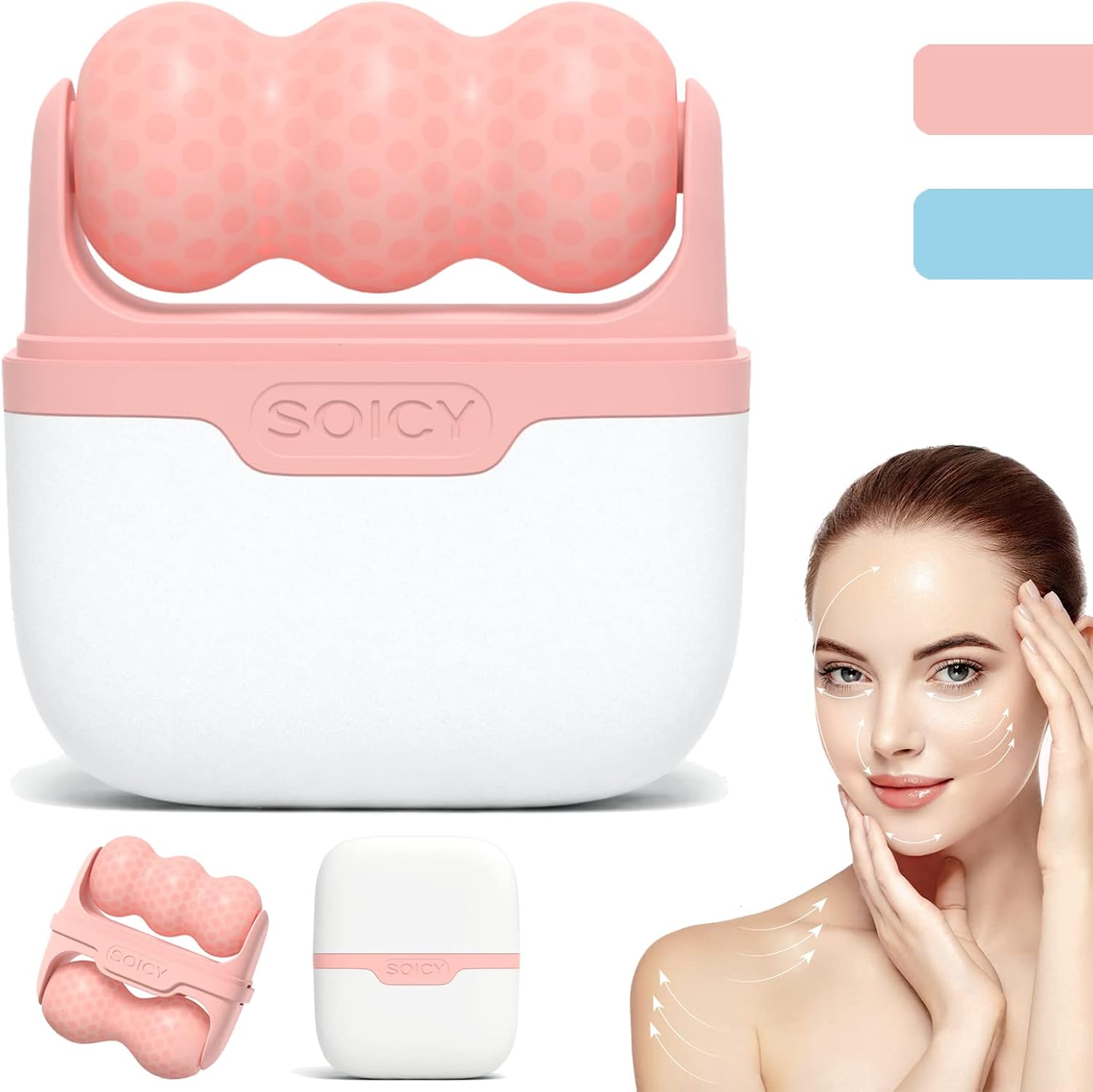 Pink Ice Roller for Face & Eyes – 2-in-1 Facial Massager with Travel Case, Skincare Tool & Self-Care Gift for Women & Men