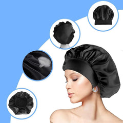 JEOPKO Silk Hair Bonnet for Sleeping – Satin Sleep Cap for Women & Girls, Elastic Night Hair Wrap for Curly, Natural, and Black Hair – 1pc Sleeping Head Cover for Hair Care (Black)