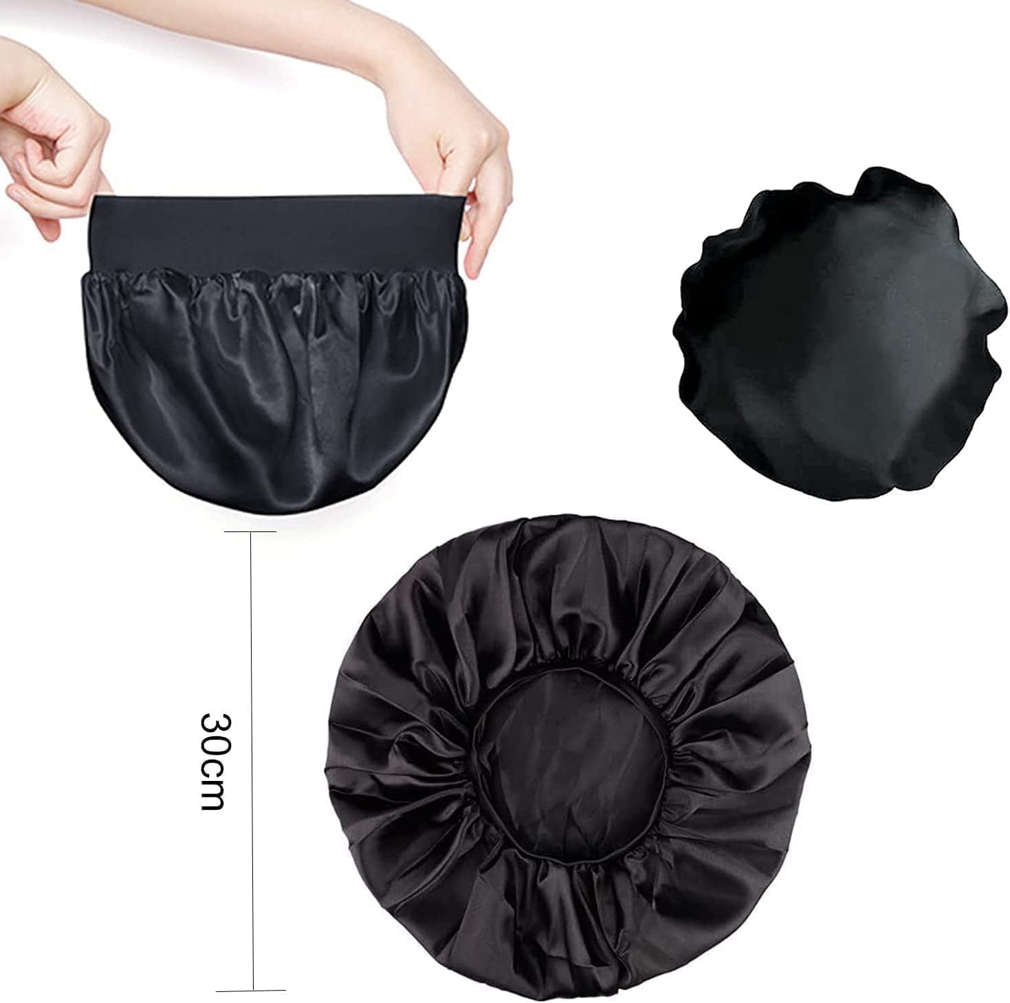 JEOPKO Silk Hair Bonnet for Sleeping – Satin Sleep Cap for Women & Girls, Elastic Night Hair Wrap for Curly, Natural, and Black Hair – 1pc Sleeping Head Cover for Hair Care (Black)