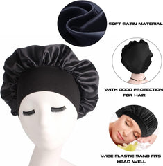 JEOPKO Silk Hair Bonnet for Sleeping – Satin Sleep Cap for Women & Girls, Elastic Night Hair Wrap for Curly, Natural, and Black Hair – 1pc Sleeping Head Cover for Hair Care (Black)