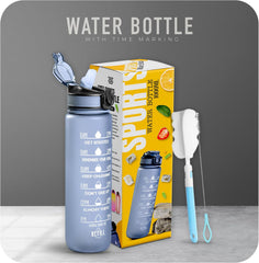 K-MART 32oz Sports Water Bottle with Straw & Time Markings – BPA-Free, Eco-Friendly, Motivational Bottle for Gym, Running, Yoga & Outdoor Use (Style-1, Grey)