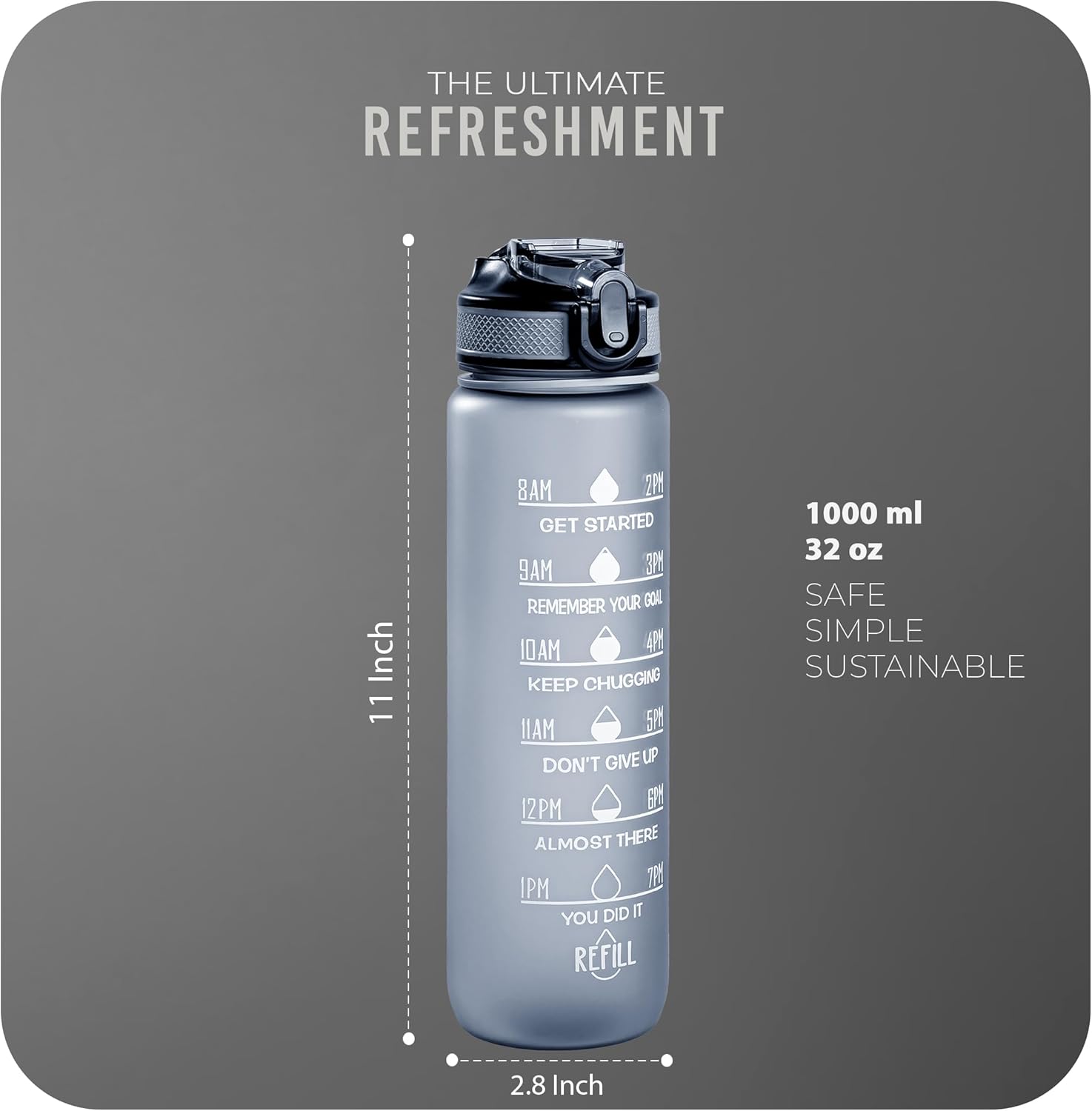 K-MART 32oz Sports Water Bottle with Straw & Time Markings – BPA-Free, Eco-Friendly, Motivational Bottle for Gym, Running, Yoga & Outdoor Use (Style-1, Grey)