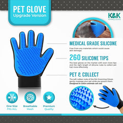 KENNELS & KATS Pet Grooming Glove – Premium Deshedding Brush Mitt with 260 Tips for Dogs, Cats, Rabbits & Horses – Ideal for Long, Short, or Curly Hair