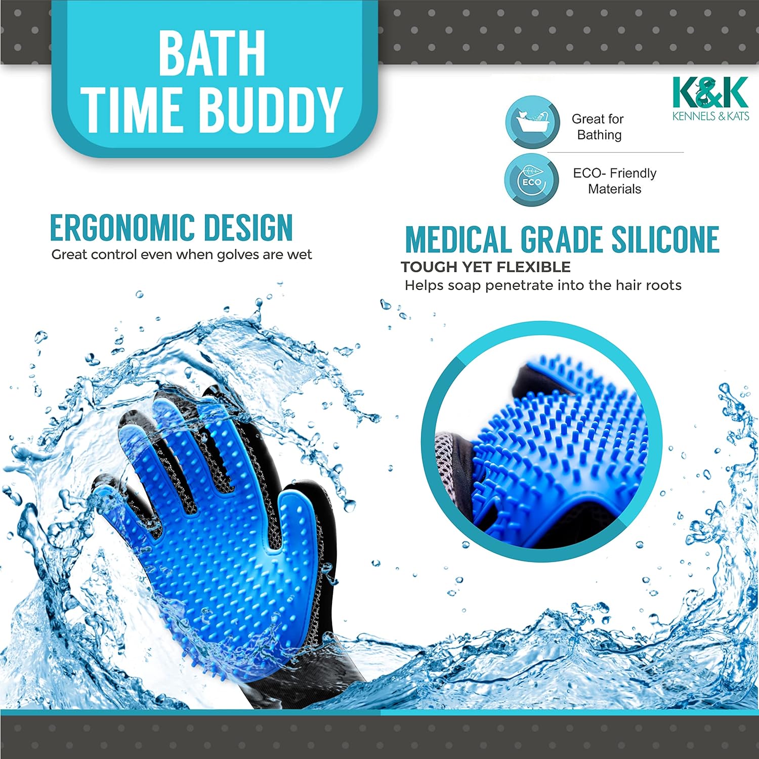 KENNELS & KATS Pet Grooming Glove – Premium Deshedding Brush Mitt with 260 Tips for Dogs, Cats, Rabbits & Horses – Ideal for Long, Short, or Curly Hair