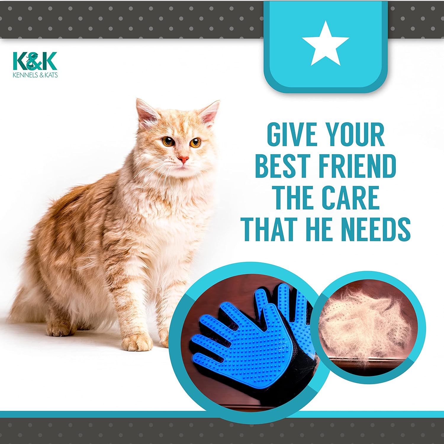KENNELS & KATS Pet Grooming Glove – Premium Deshedding Brush Mitt with 260 Tips for Dogs, Cats, Rabbits & Horses – Ideal for Long, Short, or Curly Hair