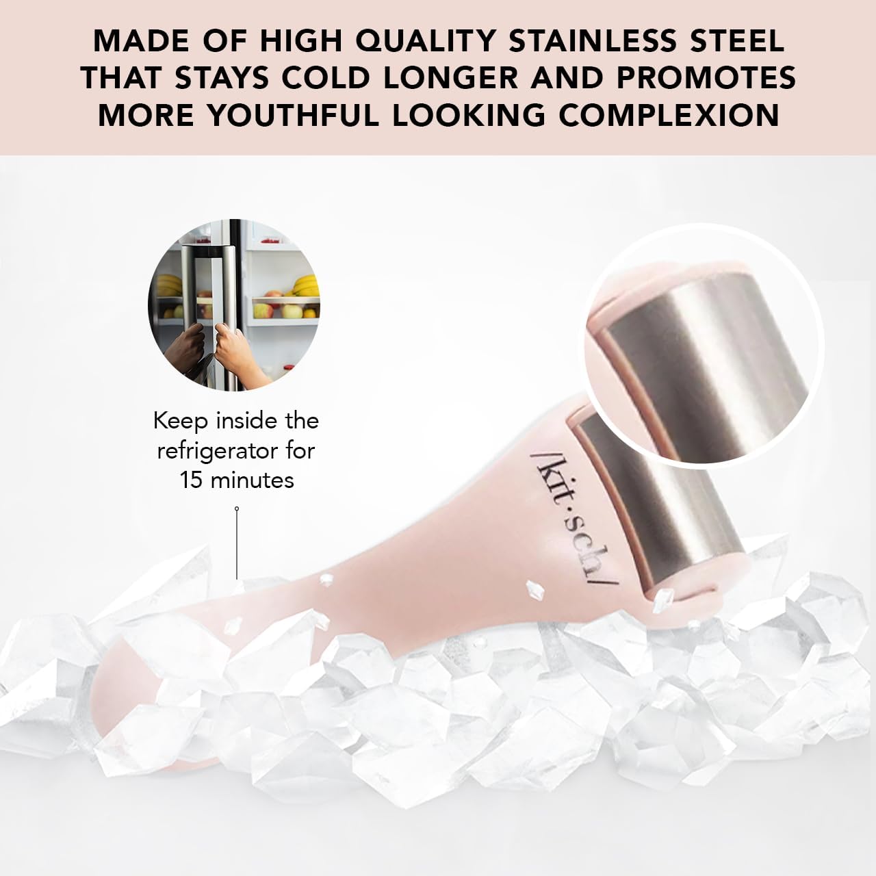 Kitsch Facial Ice Roller – Cooling Face & Eye Massager for Puffiness Relief, Pink