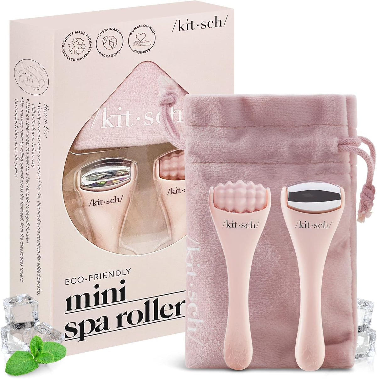 Kitsch Facial Ice Roller – Cooling Face & Eye Massager for Puffiness Relief, Pink