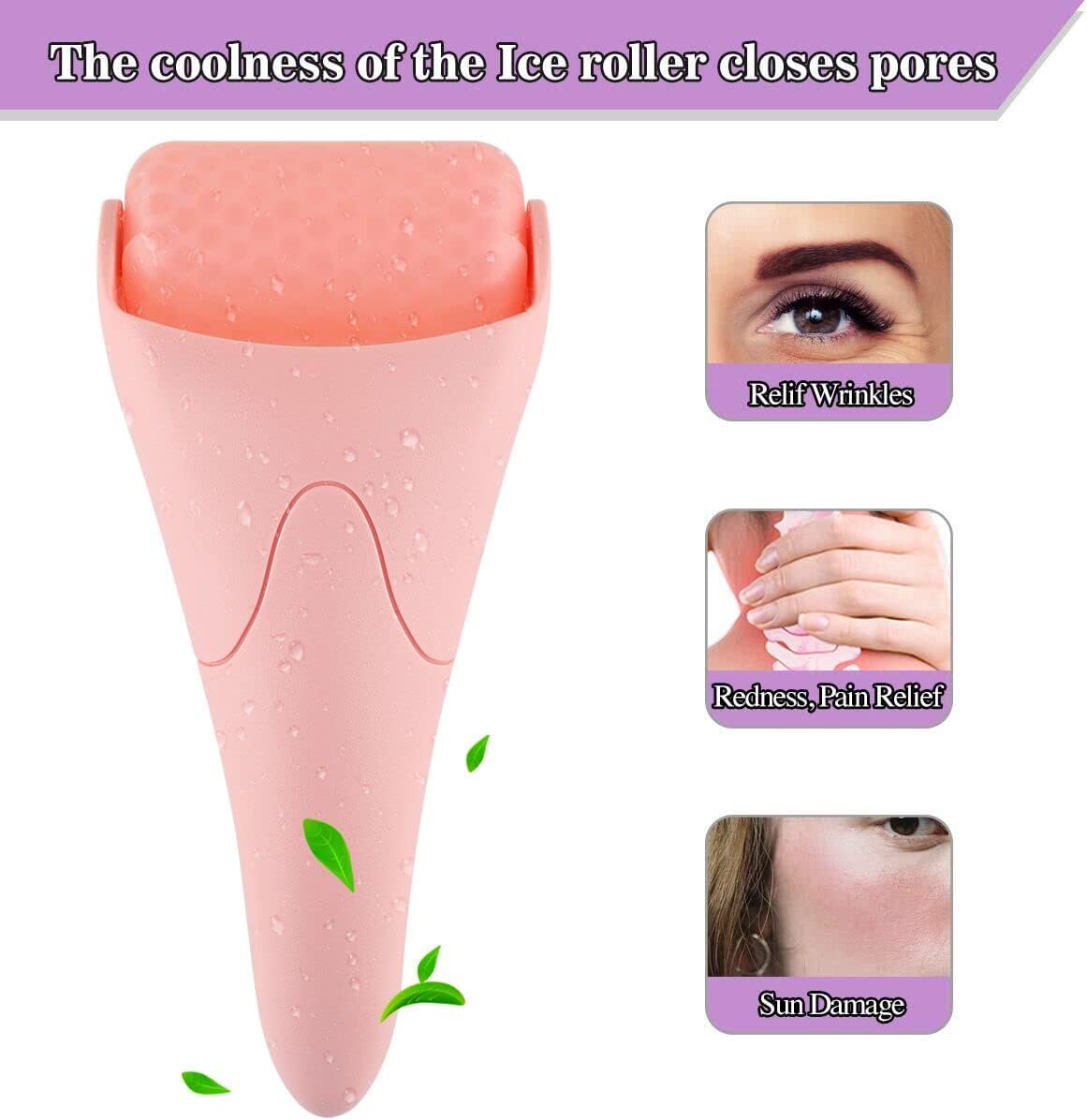 LATME Pink Ice Roller for Face & Eyes – Puffiness, Migraine, and Pain Relief – Face Massager for Women, Ideal Gift