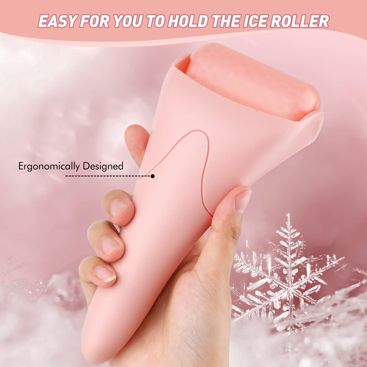 LATME Pink Ice Roller for Face & Eyes – Puffiness, Migraine, and Pain Relief – Face Massager for Women, Ideal Gift