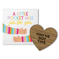 Pocket Hug Wooden Heart Token – "You've Got This" Rainbow Affirmation Card – Small Positive Keepsake for Wallet or Purse – Just for You Gift