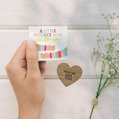Pocket Hug Wooden Heart Token – "You've Got This" Rainbow Affirmation Card – Small Positive Keepsake for Wallet or Purse – Just for You Gift