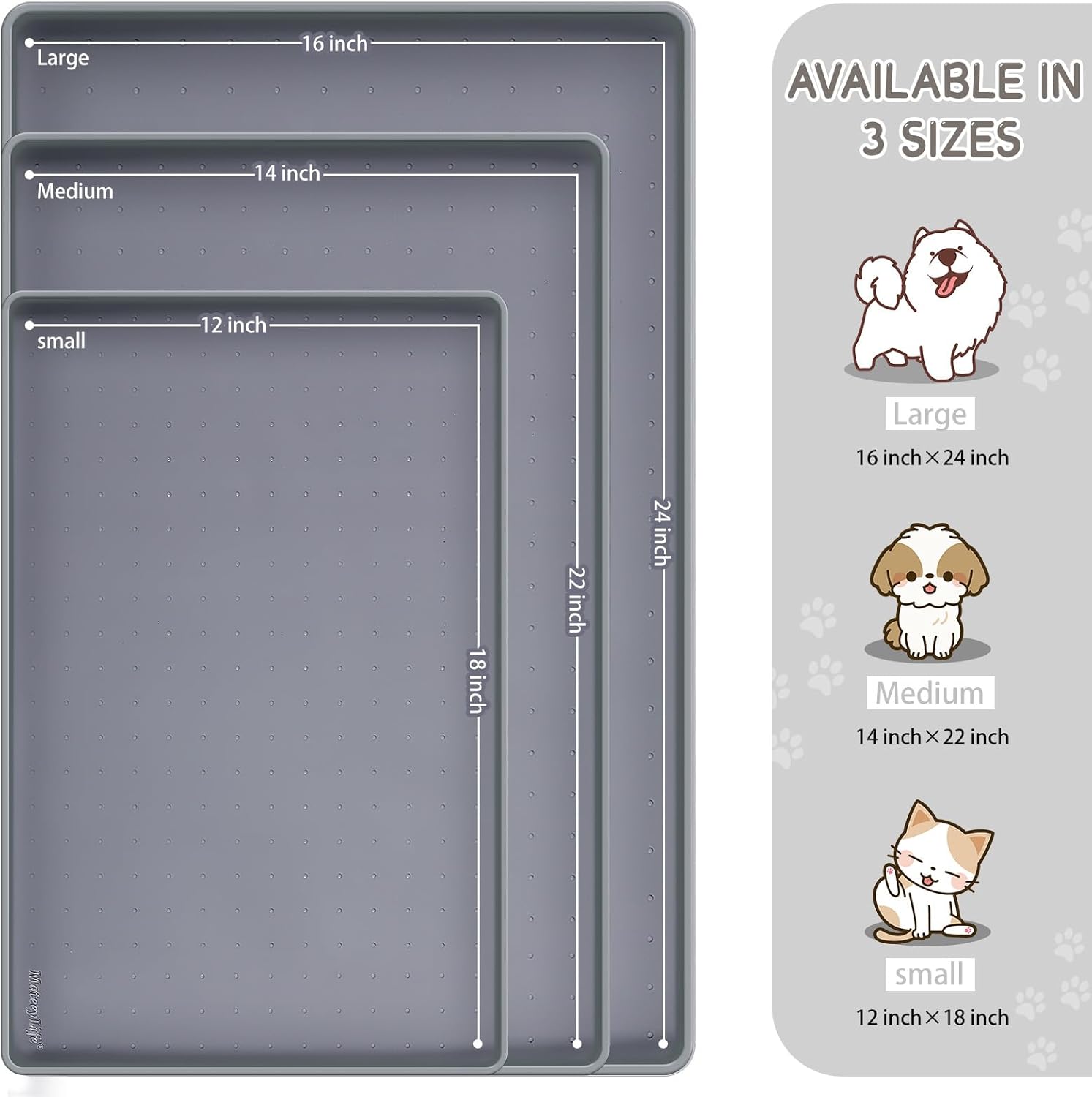MateeyLife Silicone Pet Food Mat – Waterproof, Anti-Slip Feeding Mat with Raised Edges for Dogs & Cats – Floor Protector for Food & Water Spills