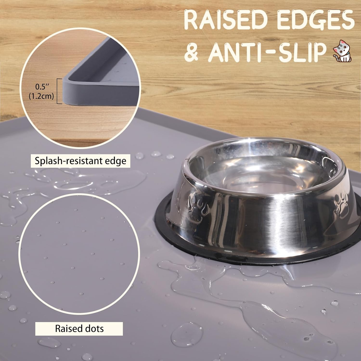 MateeyLife Silicone Pet Food Mat – Waterproof, Anti-Slip Feeding Mat with Raised Edges for Dogs & Cats – Floor Protector for Food & Water Spills