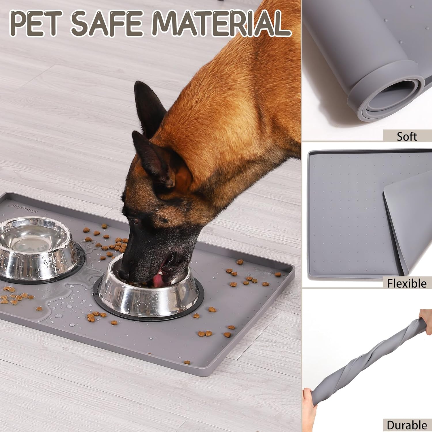 MateeyLife Silicone Pet Food Mat – Waterproof, Anti-Slip Feeding Mat with Raised Edges for Dogs & Cats – Floor Protector for Food & Water Spills