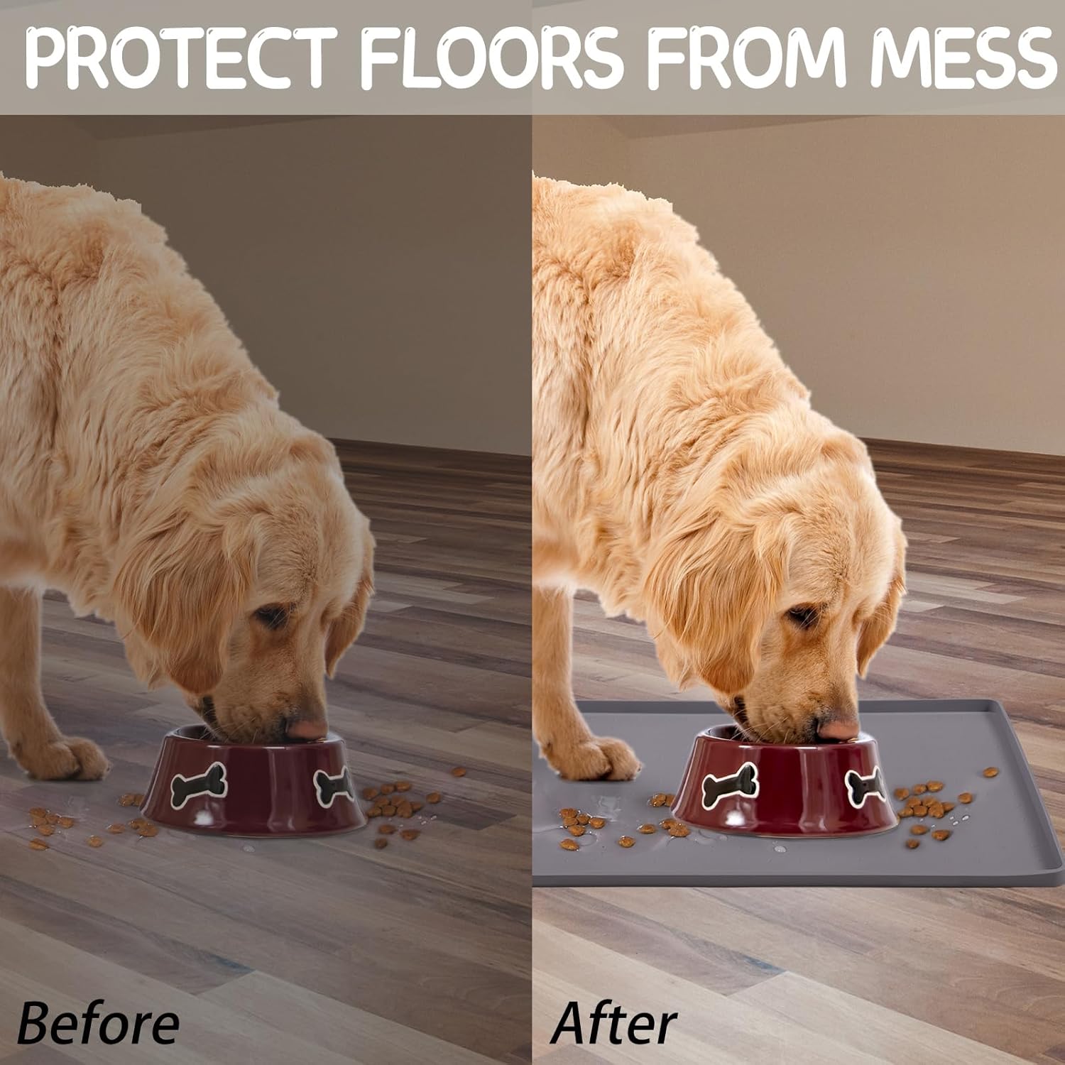 MateeyLife Silicone Pet Food Mat – Waterproof, Anti-Slip Feeding Mat with Raised Edges for Dogs & Cats – Floor Protector for Food & Water Spills