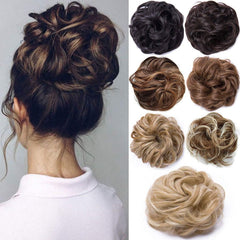 Curly Messy Bun Hair Scrunchie – Wavy Ponytail Extension for Women, Updo Donut Chignon Hairpiece – Dark Brown