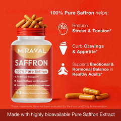 Miraval Organic Saffron Capsules 88.5mg — Natural Mood Support, Stress Relief & Energy Booster | Herbal Supplement for Wellness & Fitness, Healthcare