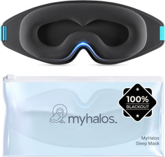 MyHalos® 100% Blackout Sleep Mask for Men & Women – Zero Eye Pressure Design with Storage Pouch – Comfortable Eye Mask for Sleep, Travel & Relaxation (Black)
