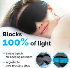 MyHalos® 100% Blackout Sleep Mask for Men & Women – Zero Eye Pressure Design with Storage Pouch – Comfortable Eye Mask for Sleep, Travel & Relaxation (Black)
