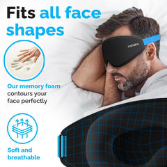 MyHalos® 100% Blackout Sleep Mask for Men & Women – Zero Eye Pressure Design with Storage Pouch – Comfortable Eye Mask for Sleep, Travel & Relaxation (Black)