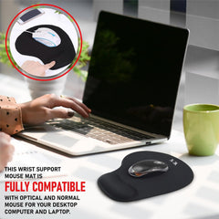 New Horrizon Black Gel Mouse Pad with Wrist Support – Anti-Slip Comfort Mat for PC & Laptop – Compatible with Optical & Laser Mice