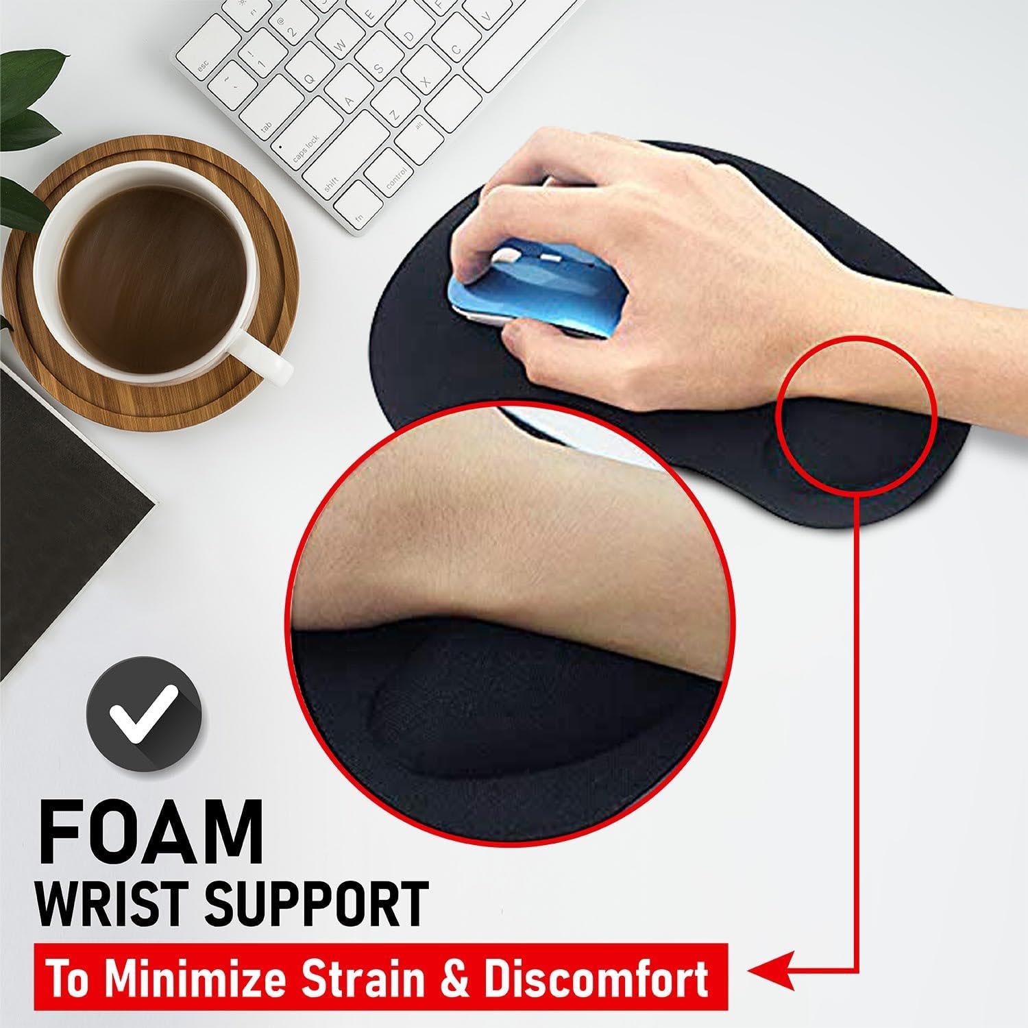New Horrizon Black Gel Mouse Pad with Wrist Support – Anti-Slip Comfort Mat for PC & Laptop – Compatible with Optical & Laser Mice