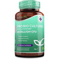 Nutravita Probiotic Supplement – 60 Billion CFU Cultures for Gut Health, Vegan-Friendly